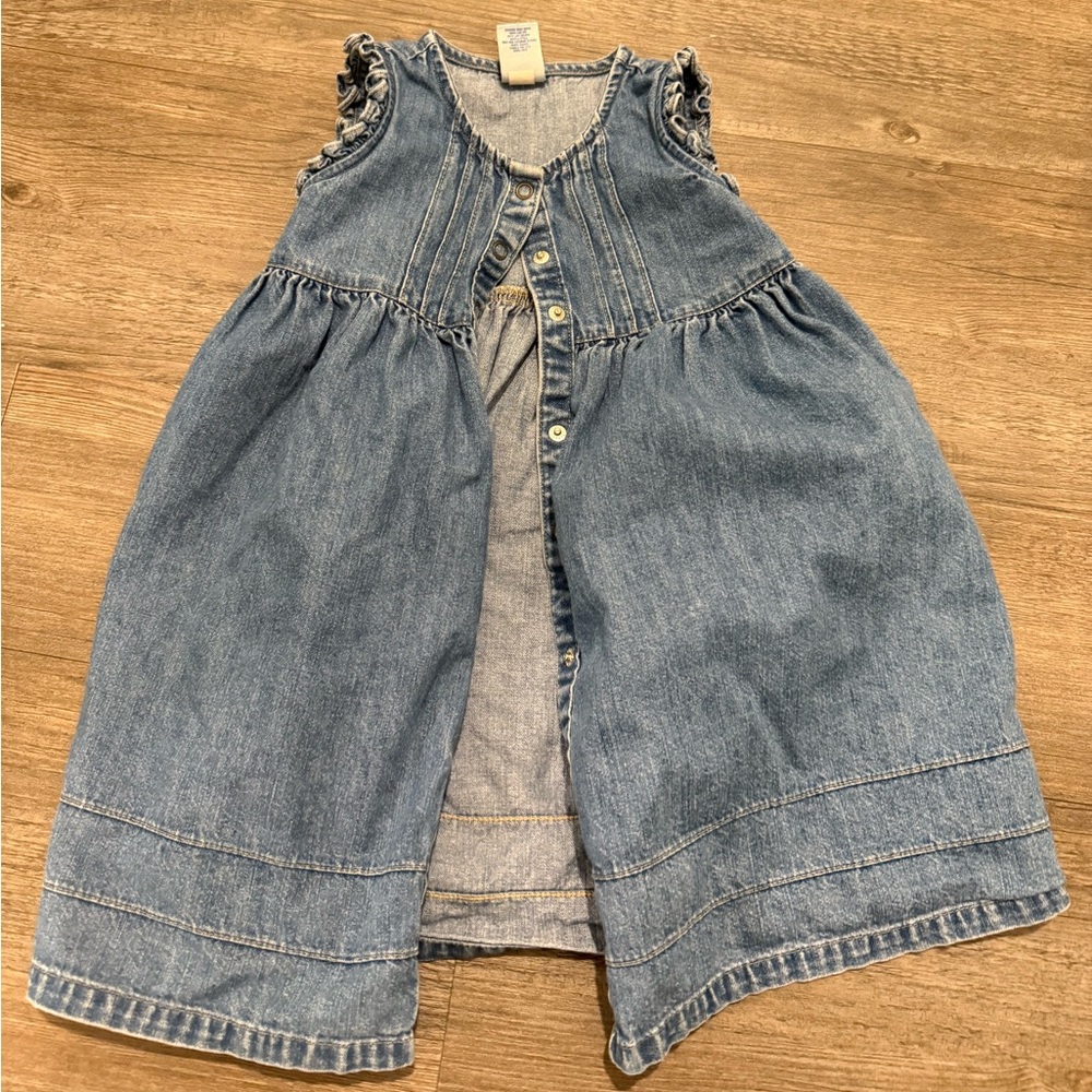 Vintage Y2K Baby Old Navy Denim Dress - 3T - Ruffle Sleeve Cottagecore